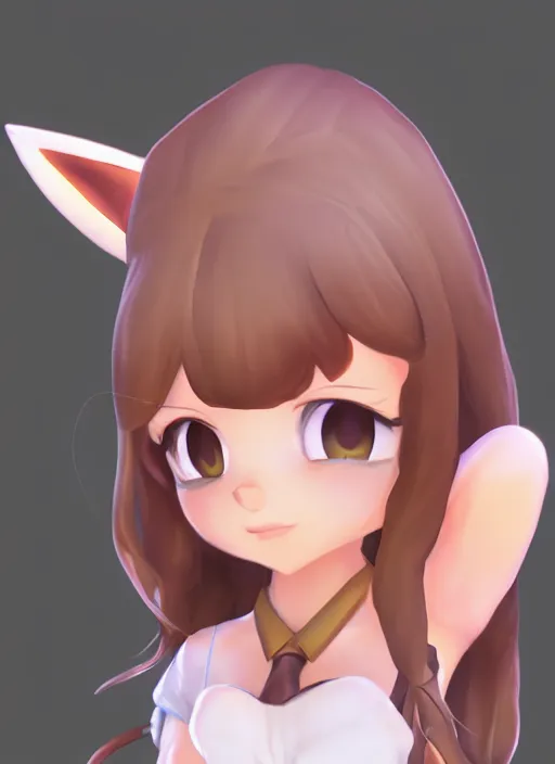 Image similar to female eevee mini cute girl, character adoptable, highly detailed, rendered, ray - tracing, cgi animated, 3 d demo reel avatar, style of maple story and zootopia, maple story eevee, fluffy, dark skin, cool clothes, soft shade, soft lighting, portrait pose