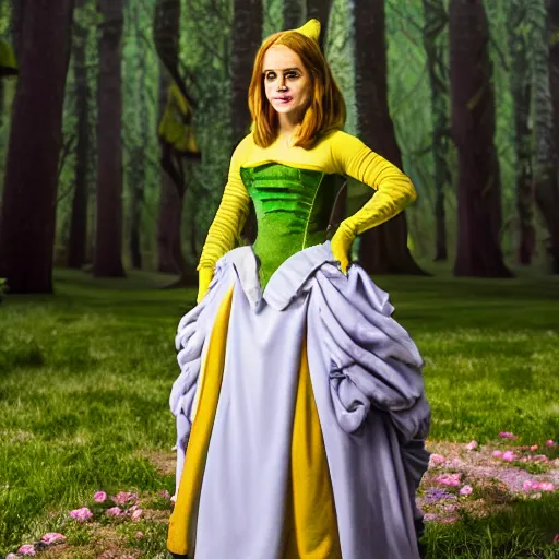 Image similar to Emma Watson in Shrek cosplay, (Sony a7R IV, symmetric balance, polarizing filter, Photolab, Lightroom, 4K, Dolby Vision, Photography Award)