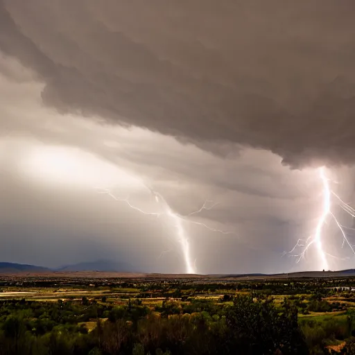 Image similar to 4 k hdr polaroid sony a 7 wide angle photo of a tornado over salt lake city utah with moody dramatic stormy lighting and a lightning strike in the distance