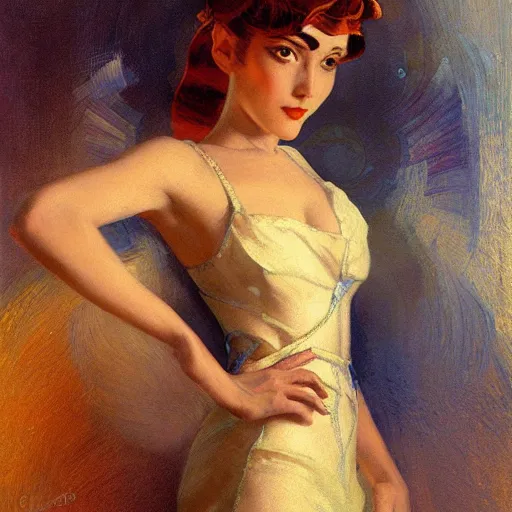 Image similar to detailed portrait of art deco anime girl, painting by gaston bussiere, craig mullins, j. c. leyendecker