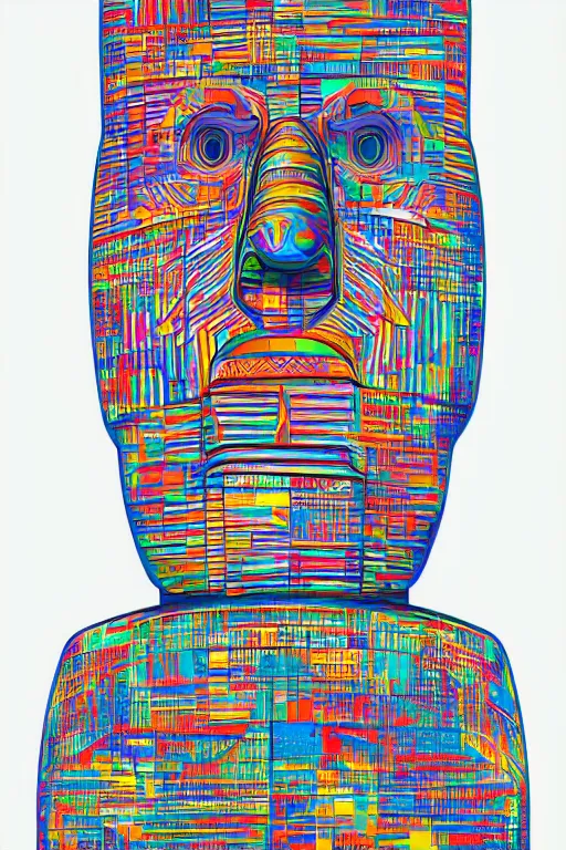 Image similar to abstract moai statue geometric cutout digital illustration cartoon colorful beeple