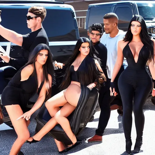 Prompt: the kardashians being run over by a truck full of adult toys