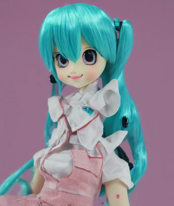 Image similar to vintage licca - chan doll of hatsune miku, old commerical, retro,