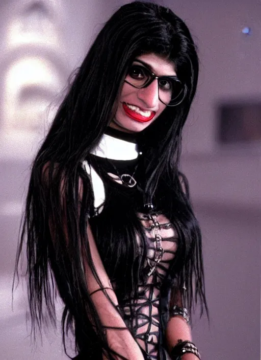 Image similar to candid photo of mia khalifa as a gothic vampire in the 1 9 9 0 s