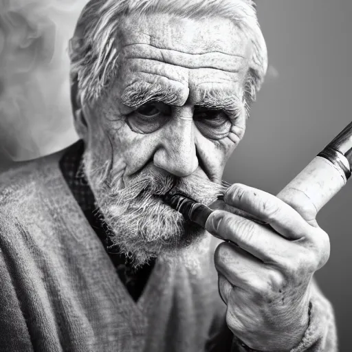 Prompt: portrait of old man smoking pipe, the smoke turns into his gray hair, realistic 4k octane beautifully detailed render, 4k post-processing, highly detailed, intricate complexity, epic composition, magical atmosphere, cinematic lighting, masterpiece, ultra hd