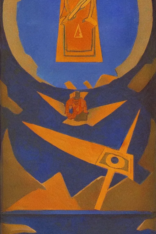 Image similar to thor with mjollnir, marvel, artwork by nicholas roerich,
