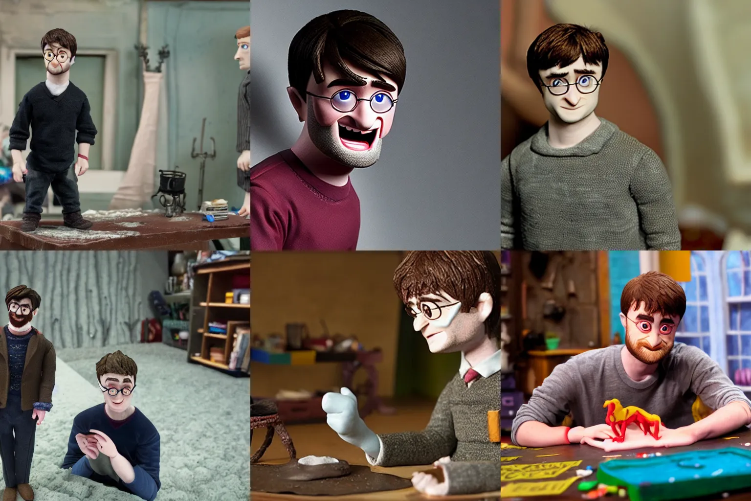 Prompt: Daniel Radcliffe in claymation movie, production still