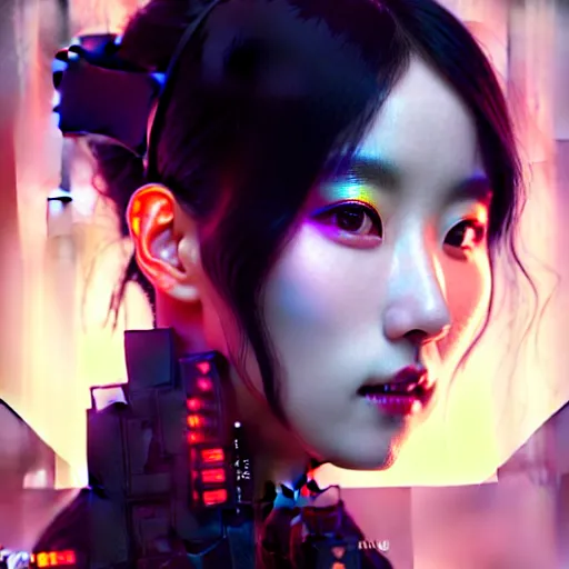 Image similar to portrait painting of kpop artist sunmi as a cyberpunk technician, ultra realistic, concept art, intricate details, eerie, highly detailed, photorealistic, octane render, 8 k, unreal engine. art by artgerm and greg rutkowski and magali villeneuve and alphonse mucha