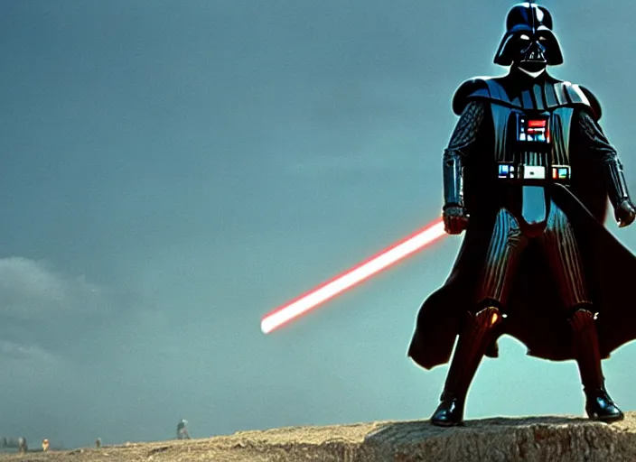 Image similar to film still of Darth Vader as Maximus in the arena with his arms up in Gladiator 2000, 4k