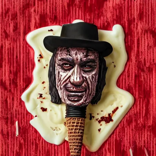 Prompt: freddy kruger face on an ice cream with a stick, realistic photography, high detailed