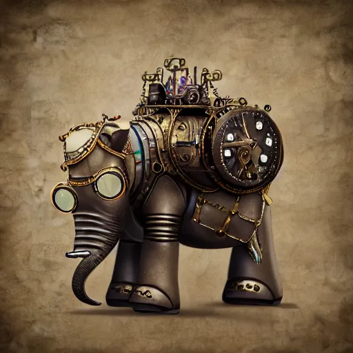 Prompt: a steampunk robotic elephant, dark background, super - detailed, photo - realistic,