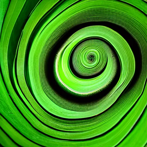 Image similar to geometric spiral made of tropical green leaves, macro photo f 1. 2