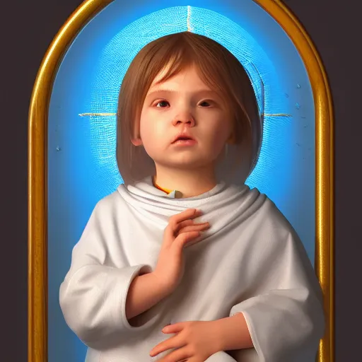 Prompt: portrait of a holy catholic baby, trending on art station, 4k UHD, 8k, painting illustration, realistic volumetric lighting, rendered in unreal engine, high detail, photorealistic