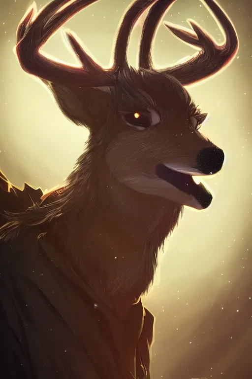 Prompt: a deer fursona, trending on artstation, by kawacy, furry art, digital art, cyberpunk, high quality, backlighting