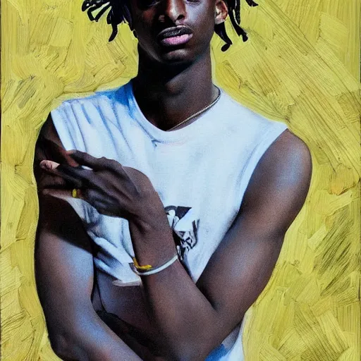 Prompt: playboi carti, university of michigan, high quality, detailed, painting by picasso, photorealistic