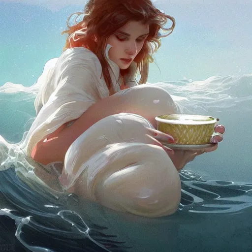 Prompt: woman submerged in whipped cream, highly detailed digital painting, artstation, concept art, smooth, sharp focus, illustration, art by artgerm and greg rutkowski and alphonse mucha