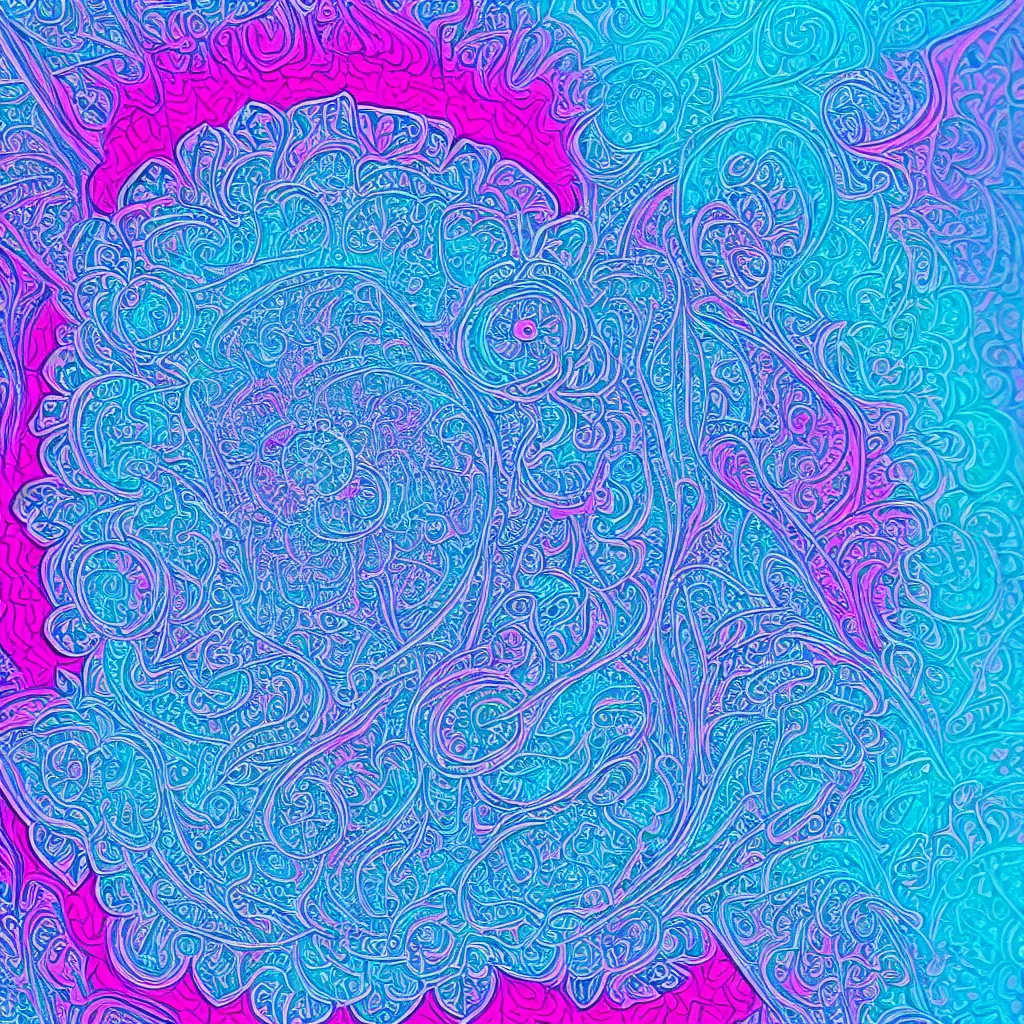 Prompt: blue and pink abstract art, parallax, modern fine art, fractal, intricate, elegant, highly detailed, mandala