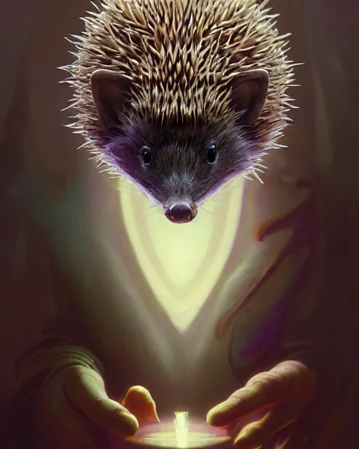 Prompt: highly detailed surreal vfx portrait of a sacred hedgehog, stephen bliss, unreal engine, greg rutkowski, loish, rhads, beeple, makoto shinkai and lois van baarle, ilya kuvshinov, rossdraws, tom bagshaw, alphonse mucha, global illumination, detailed and intricate environment