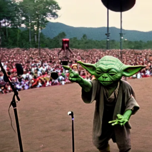 Image similar to yoda performing at woodstock