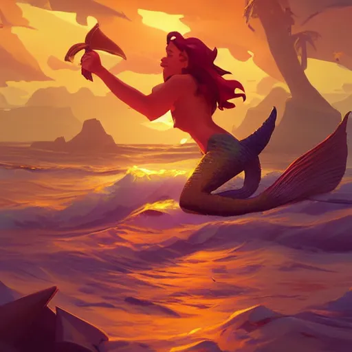 Image similar to painting mermaid treasure on sea of thieves game avatar hero smooth face median photoshop filter cutout vector, behance hd by jesper ejsing, by rhads, makoto shinkai and lois van baarle, ilya kuvshinov, rossdraws global illumination