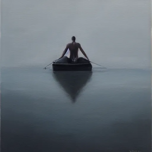 Image similar to man floating in the blackness, oil painting, pale colors, high detail, 8 k, wide angle, trending on artstation,