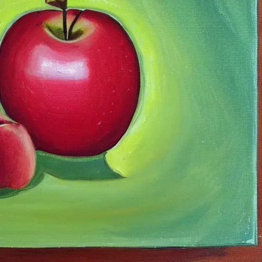 Prompt: Painting of a translucent apple made of glass