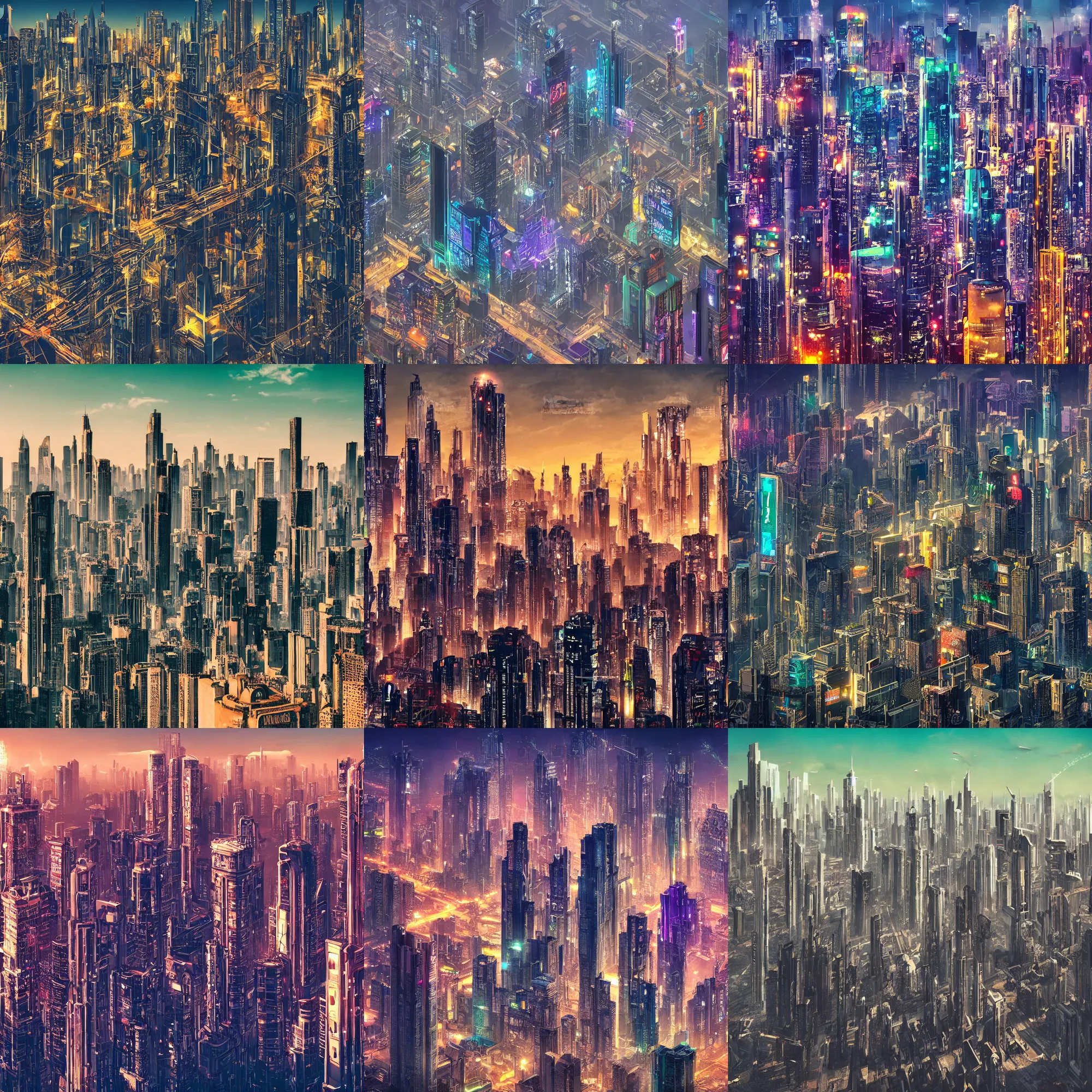 Image similar to detailed photo of a beautiful skyline with cyberpunk Art Deco buildings, parks and monuments