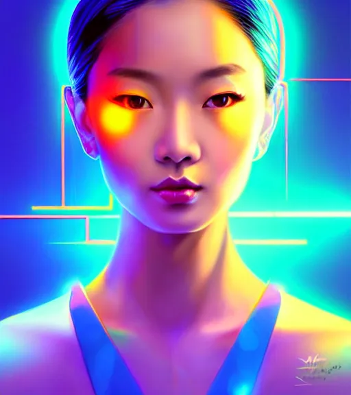 Image similar to symmetry!! asian princess of technology, solid cube of light, hard edges, product render retro - futuristic poster scifi, lasers and neon circuits, beautiful asian princess, intricate, elegant, highly detailed, digital painting, artstation, concept art, smooth, sharp focus, illustration, dreamlike, art by artgerm