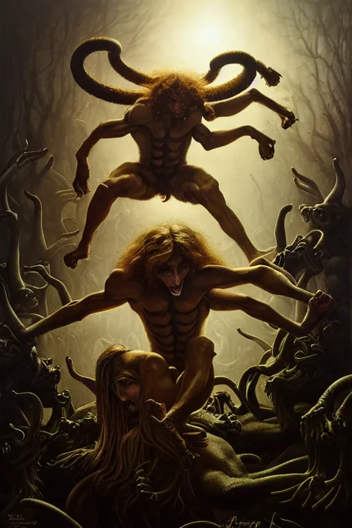 Image similar to satyr dance by anna podedworna, ayami kojima, greg rutkowski, giger, maxim verehin