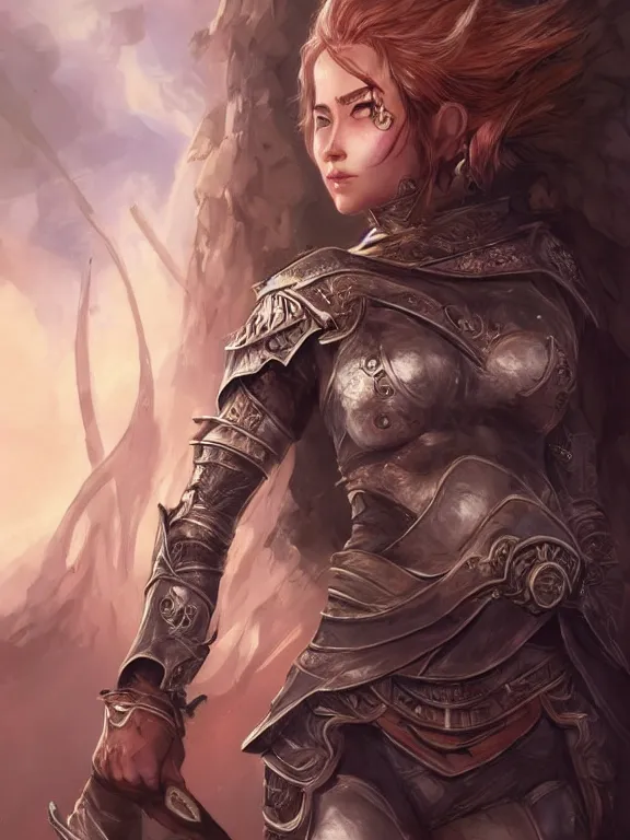 Prompt: a beautiful hyper realistic detailed epic concept art showing a noble knight women with her fist up and her spirit of the great raccoon gradian above her, by artgerm, charlie bowater and harumi hironaka, in the style of dragon age, featured on artstation