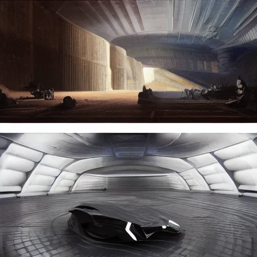 Image similar to sci-fi car and wall structure in the coronation of napoleon painting by Jacques-Louis David in the blade runner 2049 film and point cloud in the middle and everything in form of zaha hadid architects artwork by caravaggio unreal engine 5 keyshot octane lighting ultra high detail ultra hyper realism 8k 16k in plastic dark tilt shift full-length view