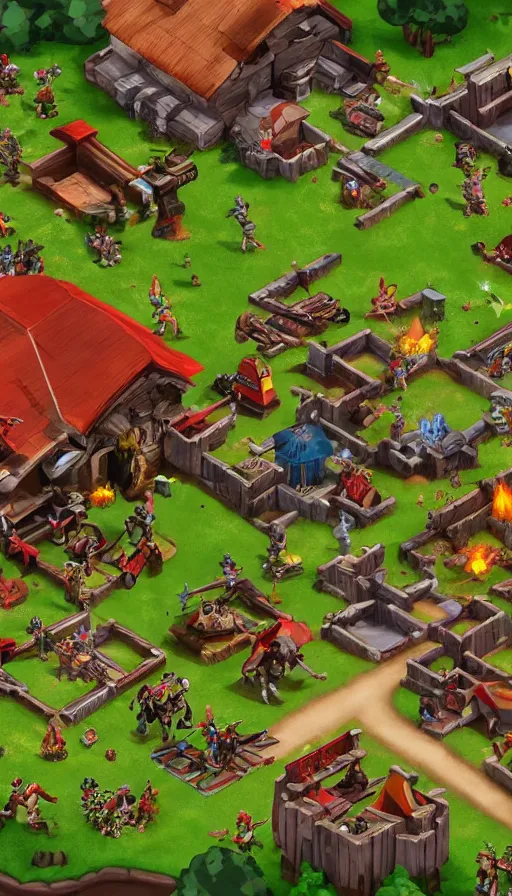 Image similar to screenshot from a game by supercell showing an isometric battleground