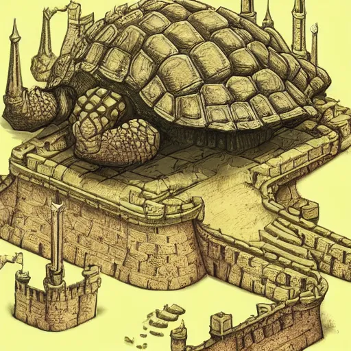 Prompt: ' large castle on top of a giant tortoise, fantasy, hyper detailed'n - 9