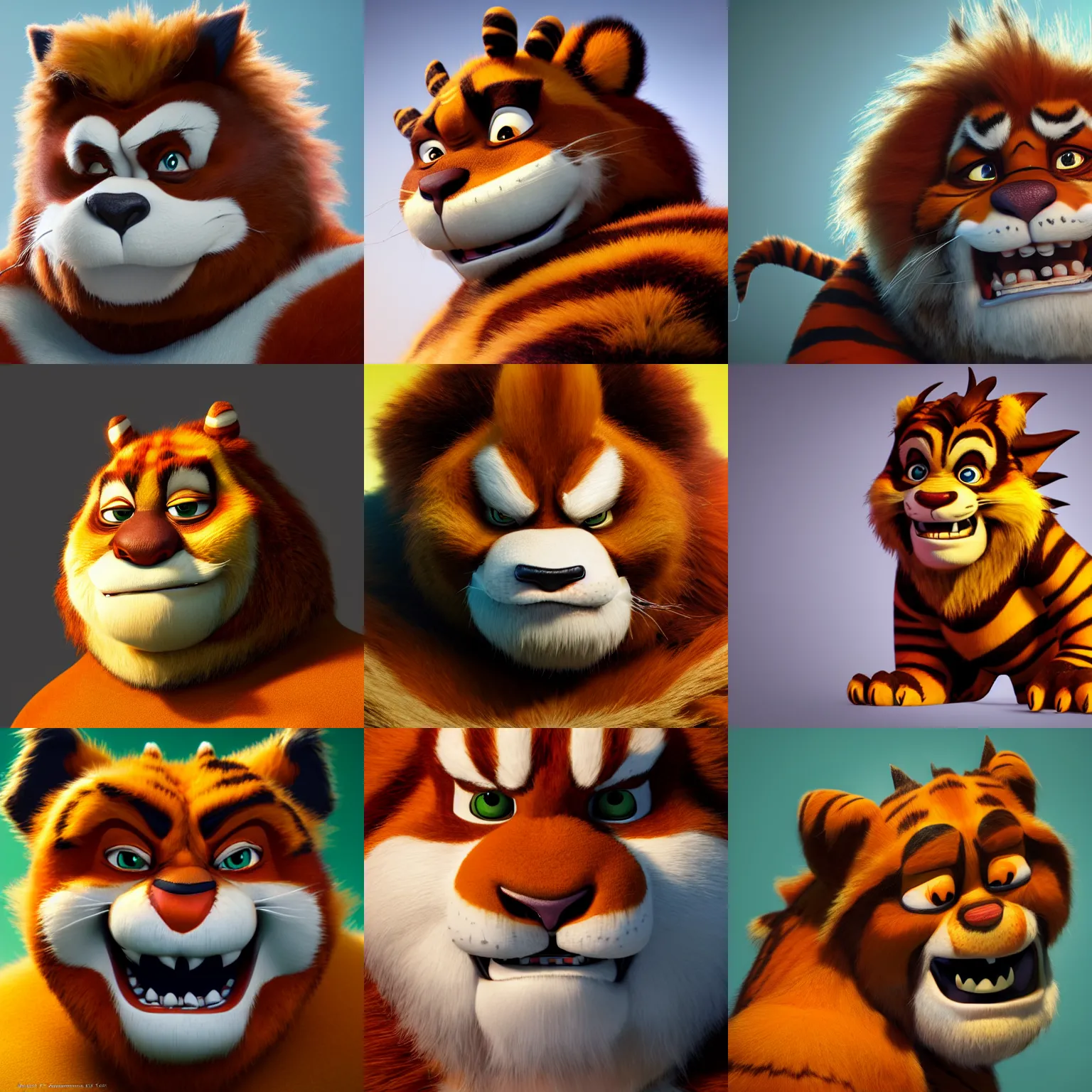 Prompt: hyper realistic character portrait of snarf from thundercats, ultra realistic, hyper realism, 3 d character model, substance painter, painted texture maps, tony the tiger, smooth, concept art, octane render, 8 k, in the style of kung fu panda, gritty mascot