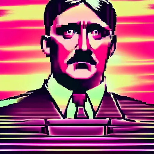 Image similar to retrowave style portrait of adolf hitler