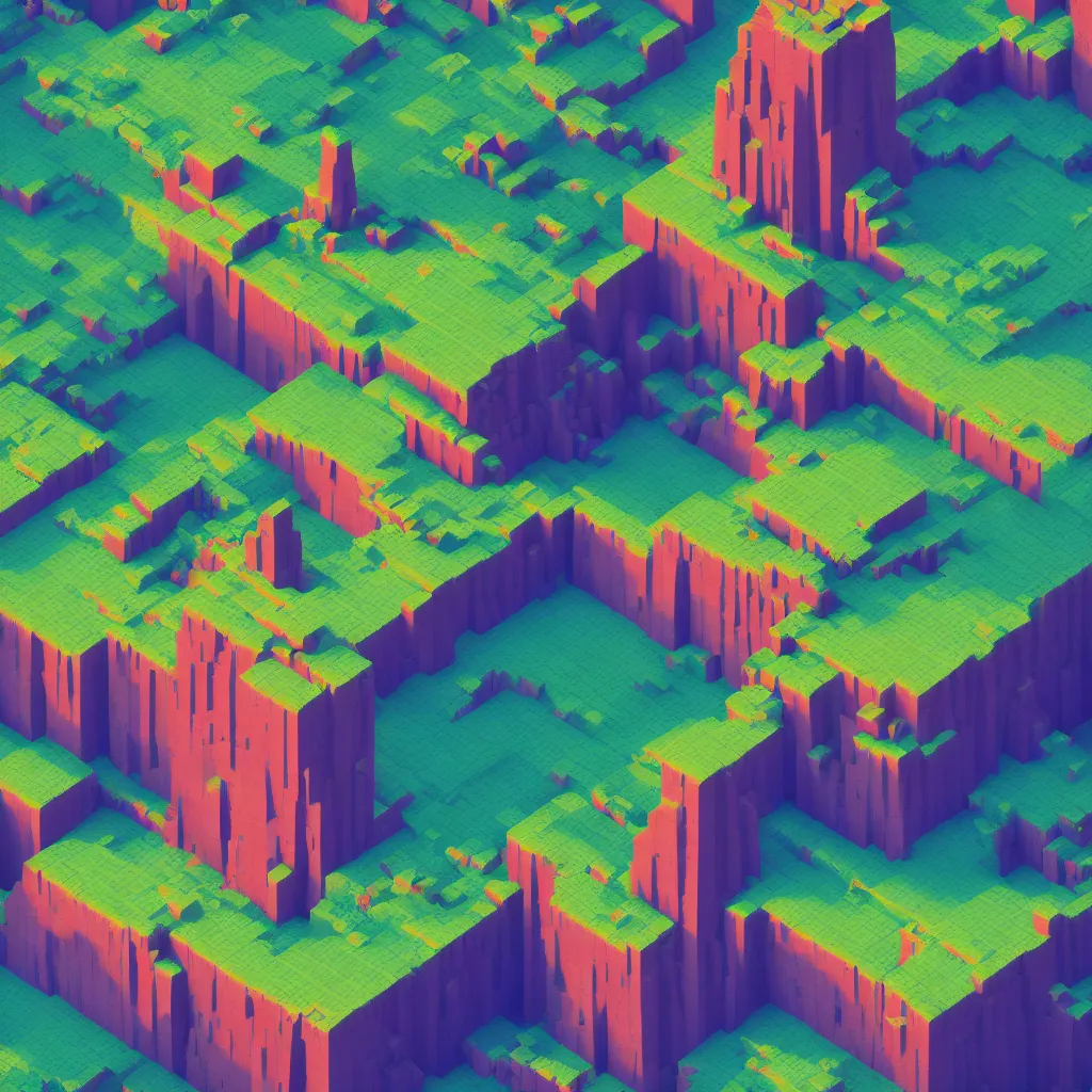 Image similar to voxel art of giant floating triangular monolith in valley by james gilleard and madmaraca, textured, detailed, beautiful, 8 k wallpaper