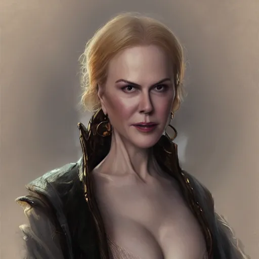 Prompt: portrait of nicole kidman, sexy witch, fantasy, intricate, elegant, highly detailed, digital painting, artstation, concept art, matte, sharp focus, illustration, art by aenaluck and roberto ferri and greg rutkowski, epic fantasy, digital painting