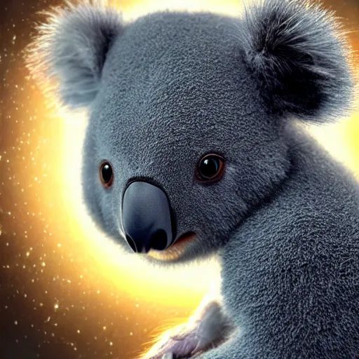 Image similar to a very cute galactic alien baby koala, photorealistic digital art, hyper detailed