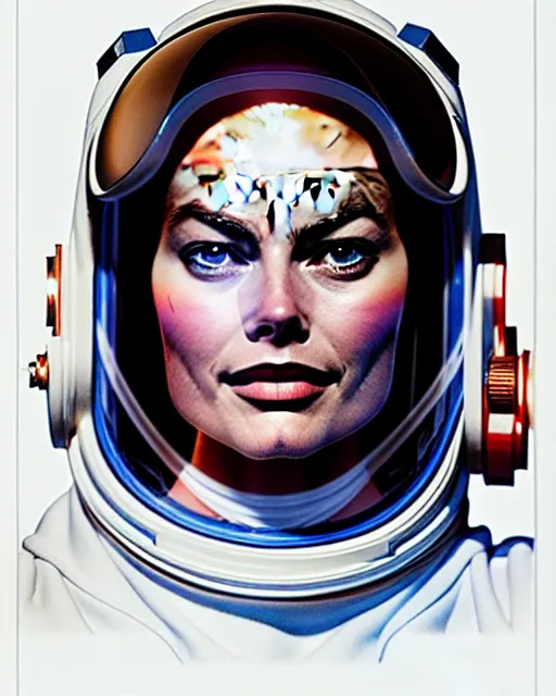 Prompt: azctec astronaut, margot robbie, detailed perfect face, exquisite details, fire magic, mid view, design on a white background, by studio muti, greg rutkowski makoto shinkai takashi takeuchi studio ghibli