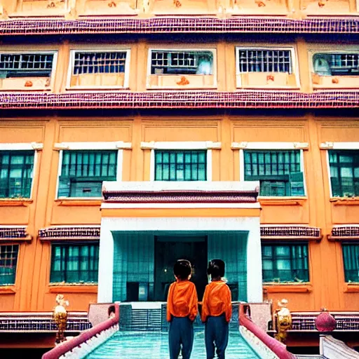 Prompt: Symmetric Wes Anderson film style in ShangHai , sharp focus , wideshot