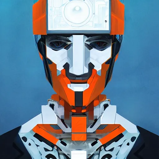 Prompt: robot like cube orange with white digital art, digital paiting, overcoat art by JC Leyendecker and sachin teng