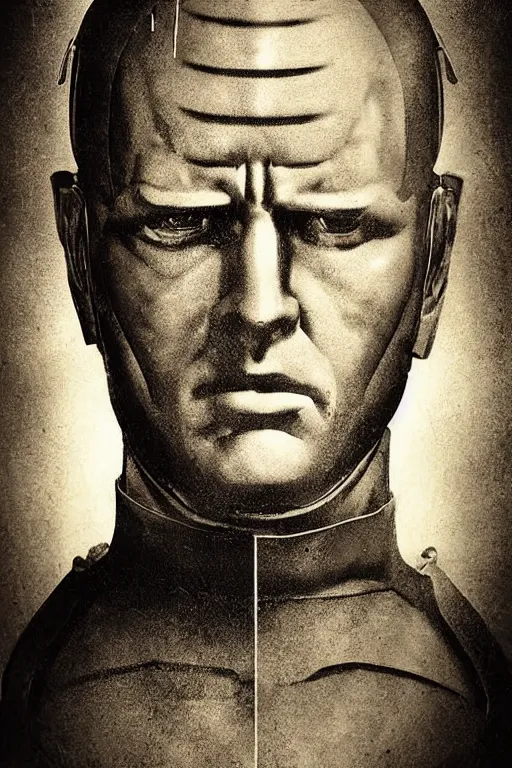 Prompt: destro from g. i. joe, portrait, full body, symmetrical features, silver iodide, 1 8 8 0 photograph, sepia tone, aged paper, sergio leone, master prime lenses, cinematic