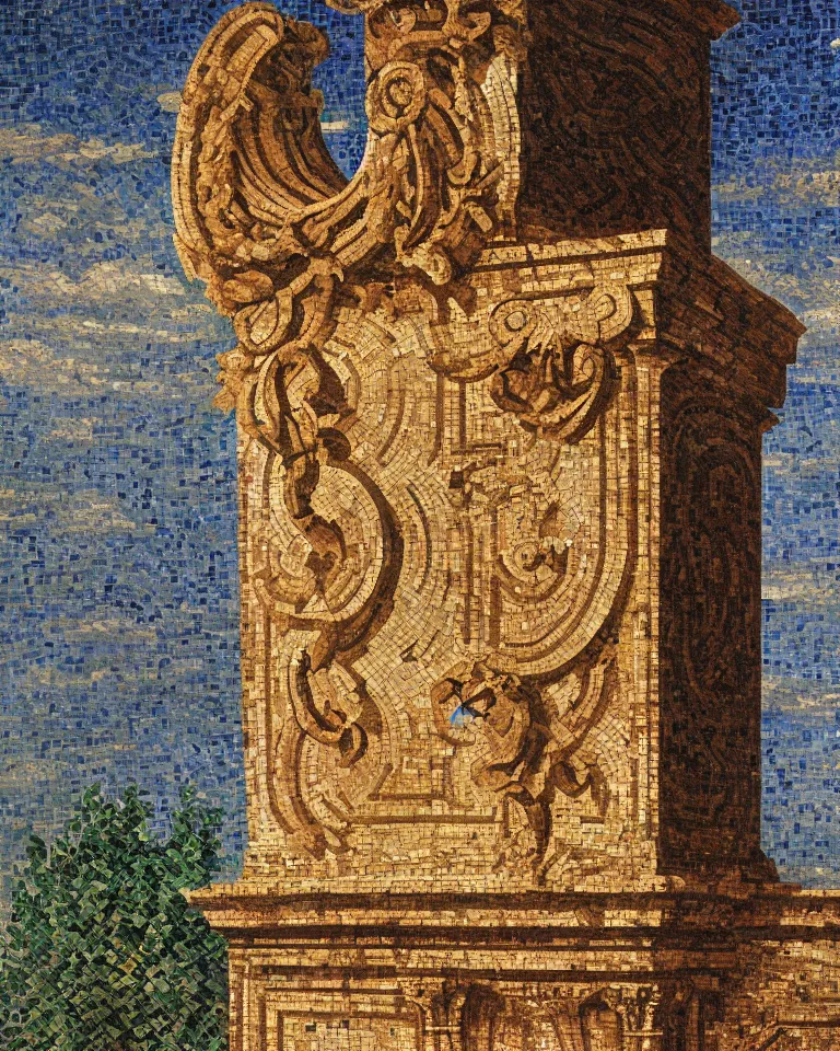 Image similar to achingly beautiful painting of intricate ancient roman corinthian capital on glowing mosaic background by rene magritte, monet, and turner. giovanni battista piranesi.