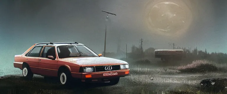 Image similar to Audi 80 B3 Avant (1988) floating in the void, a horror sci-fi, dramatic lighting, cinematic, eldritch horrors floating through space, establishing shot, extremely high detail, photorealistic, cinematic lighting, artstation, by simon stalenhag