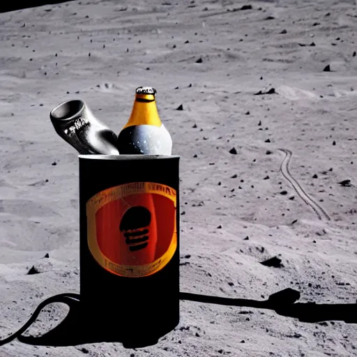 Image similar to photo of an electric guitar and a beer can on the moon surface
