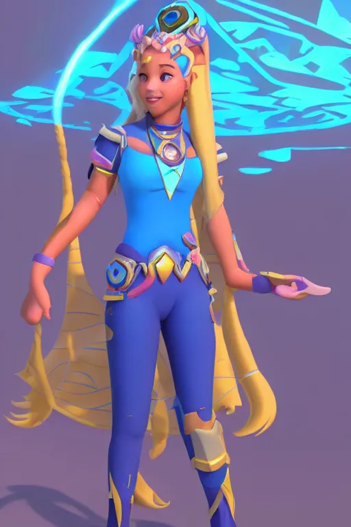 Image similar to princess kida from atlantis, overwatch main character Blizzard pixar 3d maya engine on stylized background splash comics global illumination lighting,