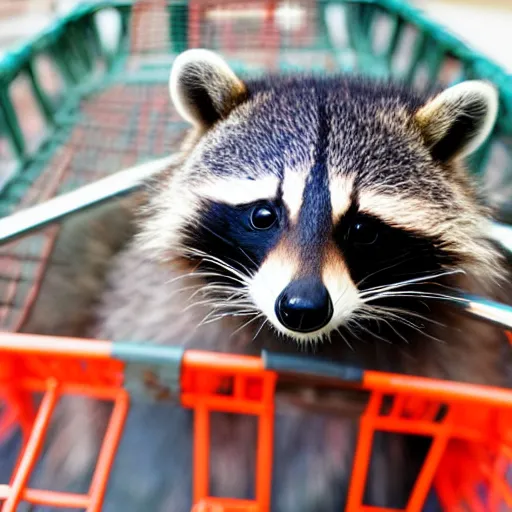 Prompt: raccoon in a shopping cart f 1. 8