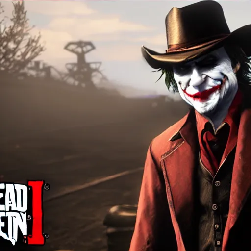 Image similar to Joker in Red Dead Redemption 2, gameplay, 8k