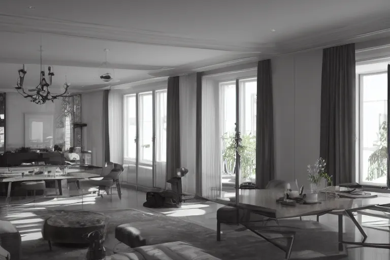 Image similar to interior of scandanavian luxury home, highly detailed, unreal engine 5, raytraced, d render