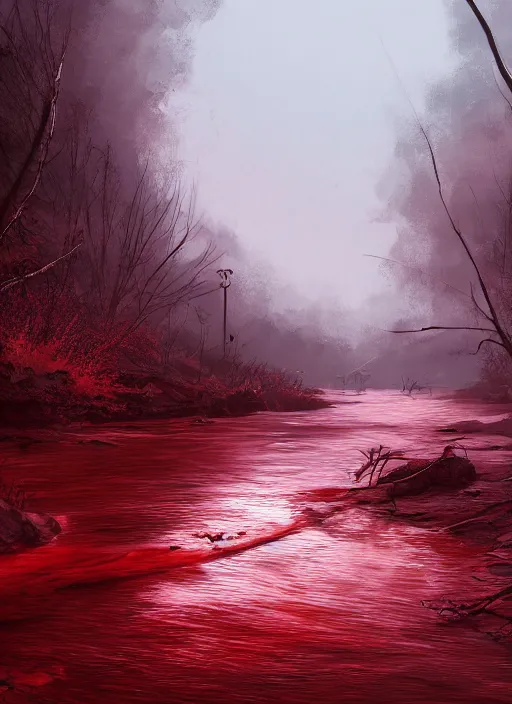 Prompt: dead river, red color, highly detailed, 8 k, artstation, beutifull, masterpiece